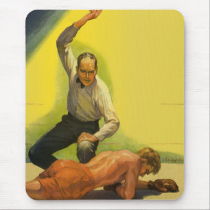 Vintage Sports Boxing, Referee with Boxer Knockout Mouse Pad