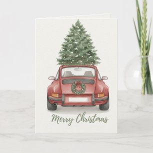 Vintage Sports Car with Christmas Tree Card