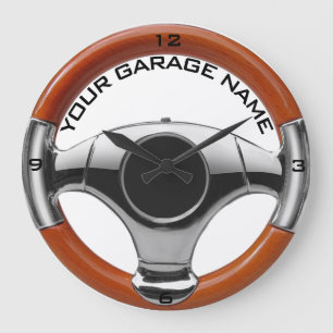 vintage sports car wood look steering wheel clock