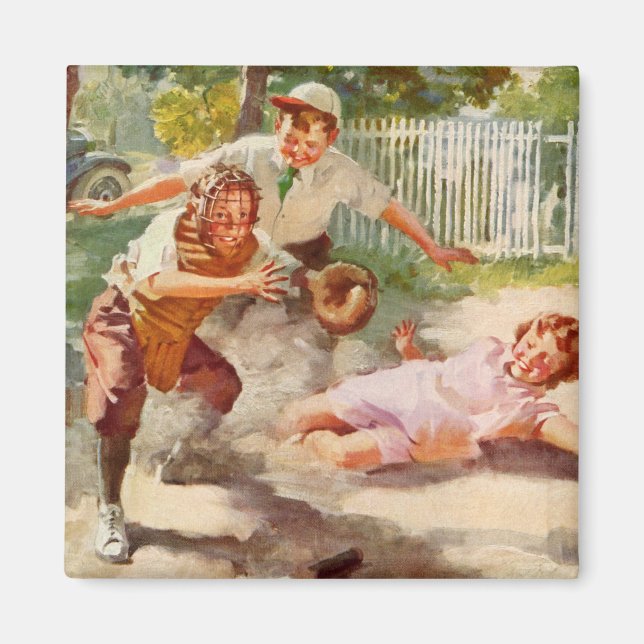 Vintage Sports, Children Play Stickball Baseball Magnet (Front)