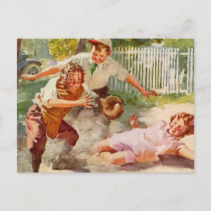 Vintage Sports, Children Play Stickball Baseball Postcard