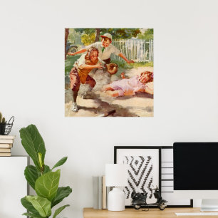 Vintage Sports, Children Play Stickball Baseball Poster