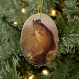 Vintage Sports Fishing, Largemouth Brown Bass Fish Ceramic Tree Decoration