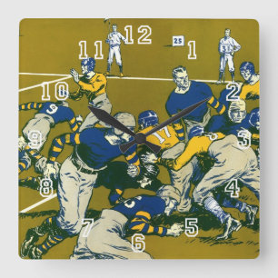 Vintage Sports Football Game, Gold vs. Blue Teams Square Wall Clock