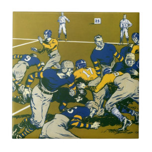 Vintage Sports Football Game, Gold vs. Blue Teams Tile