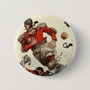 Vintage Sports Football Player and Bulldog Mascot 6 Cm Round Badge