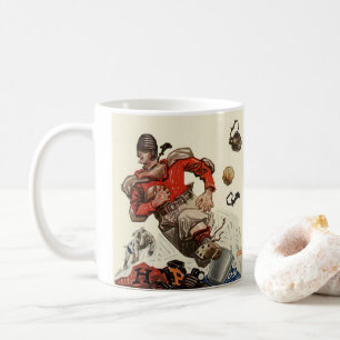Vintage Sports Football Player and Bulldog Mascot Coffee Mug