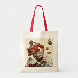 Vintage Sports Football Player and Bulldog Mascot Tote Bag