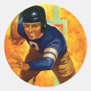 Vintage Sports Football Player Quarterback Running Classic Round Sticker