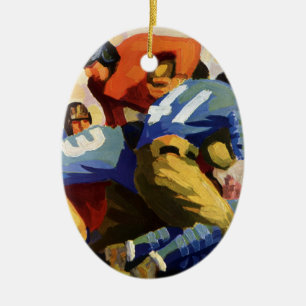 Vintage Sports, Football Players in a Game Ceramic Tree Decoration
