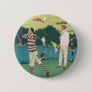Vintage Sports Golf in Scotland, Golfers Golfing 6 Cm Round Badge