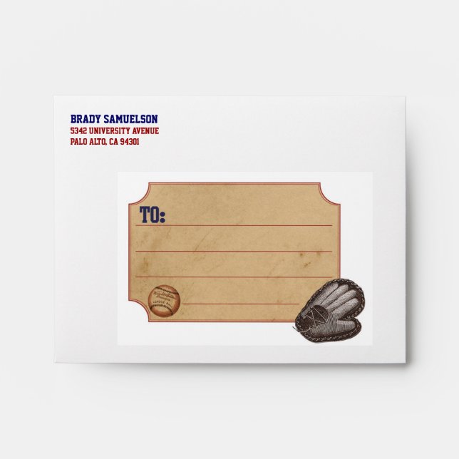 Vintage Sports Personalised Envelope - Baseball (Front)