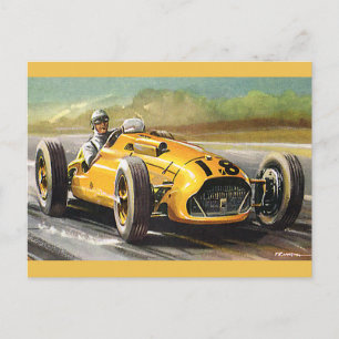 Vintage Sports Racing, Yellow Race Car Racer Postcard
