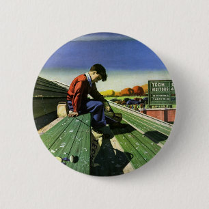 Vintage Sports, Sad Football Fan with Megaphone 6 Cm Round Badge