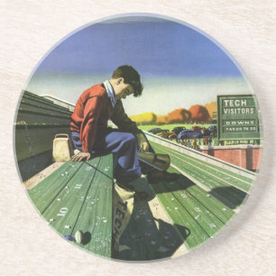 Vintage Sports, Sad Football Fan with Megaphone Coaster
