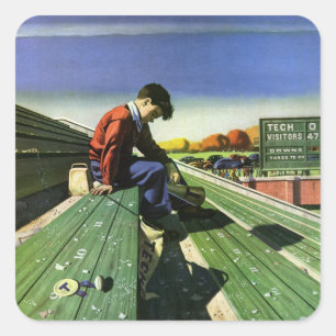 Vintage Sports, Sad Football Fan with Megaphone Square Sticker