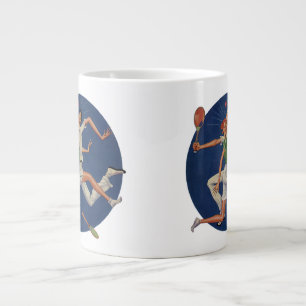 Vintage Sports, Tennis Players Crash with Rackets Large Coffee Mug