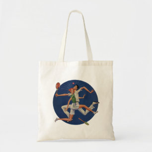 Vintage Sports, Tennis Players Crash with Rackets Tote Bag