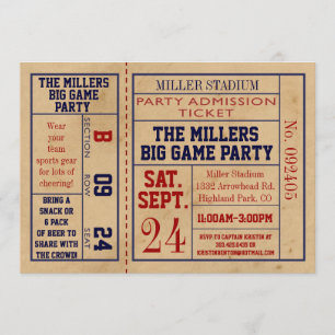 Vintage Sports Ticket Invite - Football Party