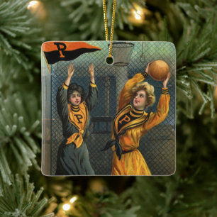 Vintage Sports, Women's Basketball Team at Game Ceramic Ornament