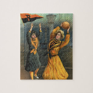 Vintage Sports, Women's Basketball Team at Game Jigsaw Puzzle