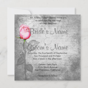 Vintage Spot Colour Pink Rose Wedding Invitation