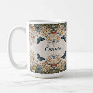 Vintage Spring Butterfly Floral Garden Coffee Mug