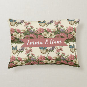 Vintage Spring Butterfly Floral Garden for Couple Decorative Cushion