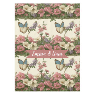 Vintage Spring Butterfly Floral Garden for Couple Tablecloth