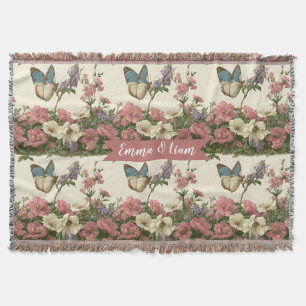 Vintage Spring Butterfly Floral Garden for Couple Throw Blanket