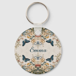 Vintage Spring Butterfly Floral Garden Key Ring