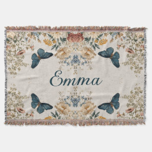 Vintage Spring Butterfly Floral Garden Throw Blanket