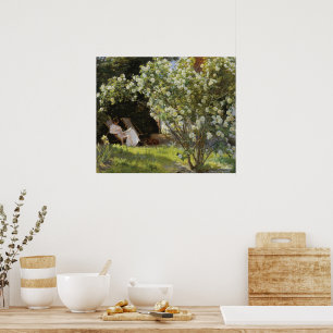 Vintage Spring Country Garden with White Roses Poster