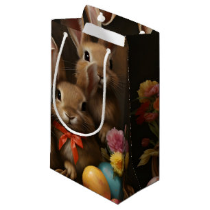 Vintage Spring Easter Egg Basket Bunny Hop Small Gift Bag
