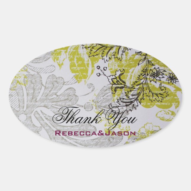 vintage spring floral botanical wedding oval sticker (Front)