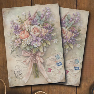 Vintage Spring Floral Bouquet Ephemera Decoupage  Tissue Paper