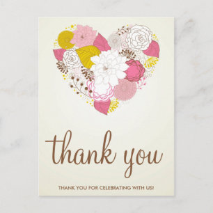 Vintage Spring Floral Heart Thank You Postcard
