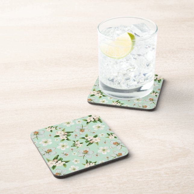 Vintage Spring Flower Blossoms Pattern Coaster (Right Side)
