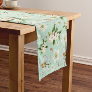 Vintage Spring Flower Blossoms Pattern Long Table Runner