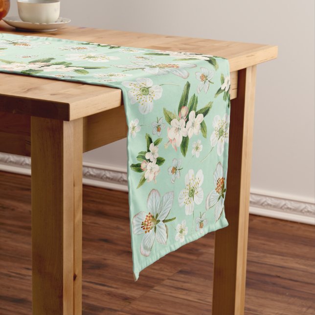Vintage Spring Flower Blossoms Pattern Long Table Runner (In Situ)