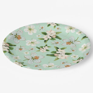 Vintage Spring Flower Blossoms Pattern Paper Plate