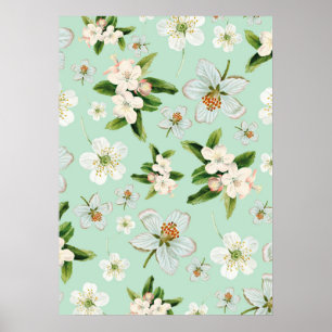Vintage Spring Flower Blossoms Pattern Poster