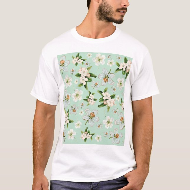 Vintage Spring Flower Blossoms Pattern T-Shirt (Front)