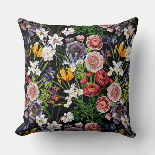 Vintage Spring Flower Pattern Cushion (Front)