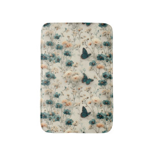 Vintage Spring Flowers and Butterflies Bath Mat