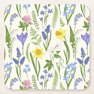 Vintage Spring flowers and Herbs Square Paper Coaster