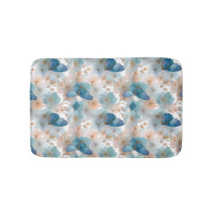 Vintage Spring Flowers & Blue Butterfly Bath Mat