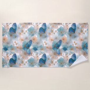 Vintage Spring Flowers & Blue Butterfly Beach Towel