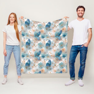 Vintage Spring Flowers & Blue Butterfly Fleece Blanket