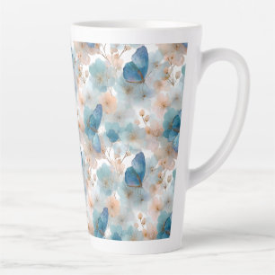 Vintage Spring Flowers & Blue Butterfly Latte Mug